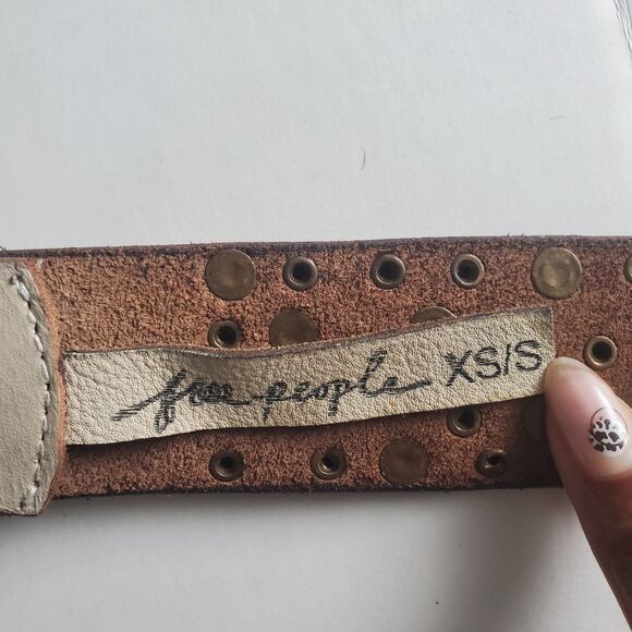 NEW Free People Women’s Leather Belt XS Small Antiqued Beige Studded We The Free